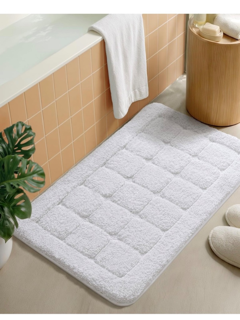 Color&Geometry White Checkered Bath Mat 17x30 - Picture 4 of 7